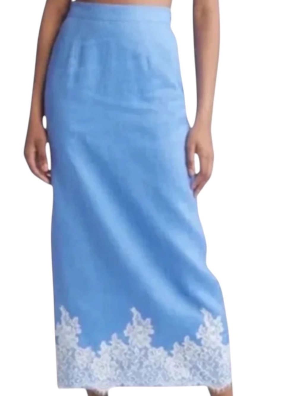 WAYF Pippa Lace Trim Linen Blend Midi Skirt XL Blue - Picture 4 of 11
